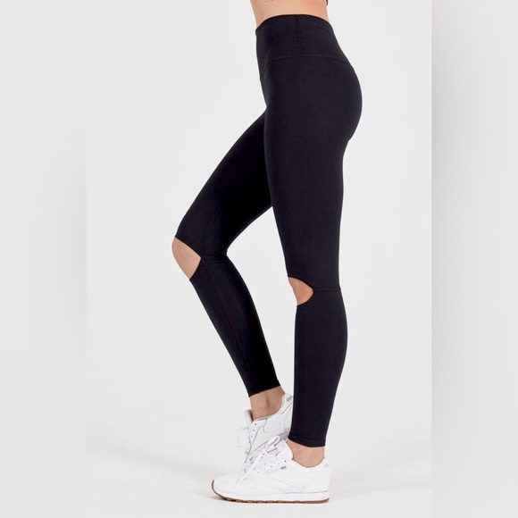Joah Brown Cut Loose Leggings High Waisted Cut-Out Knees Sueded Onyx Black - Picture 9 of 9